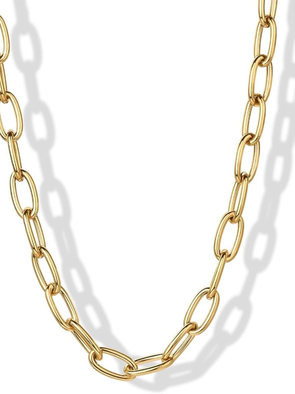 Waterproof Chain Necklace for Women - 14K Gold Plated Flat Curb, Herringbone, Sn